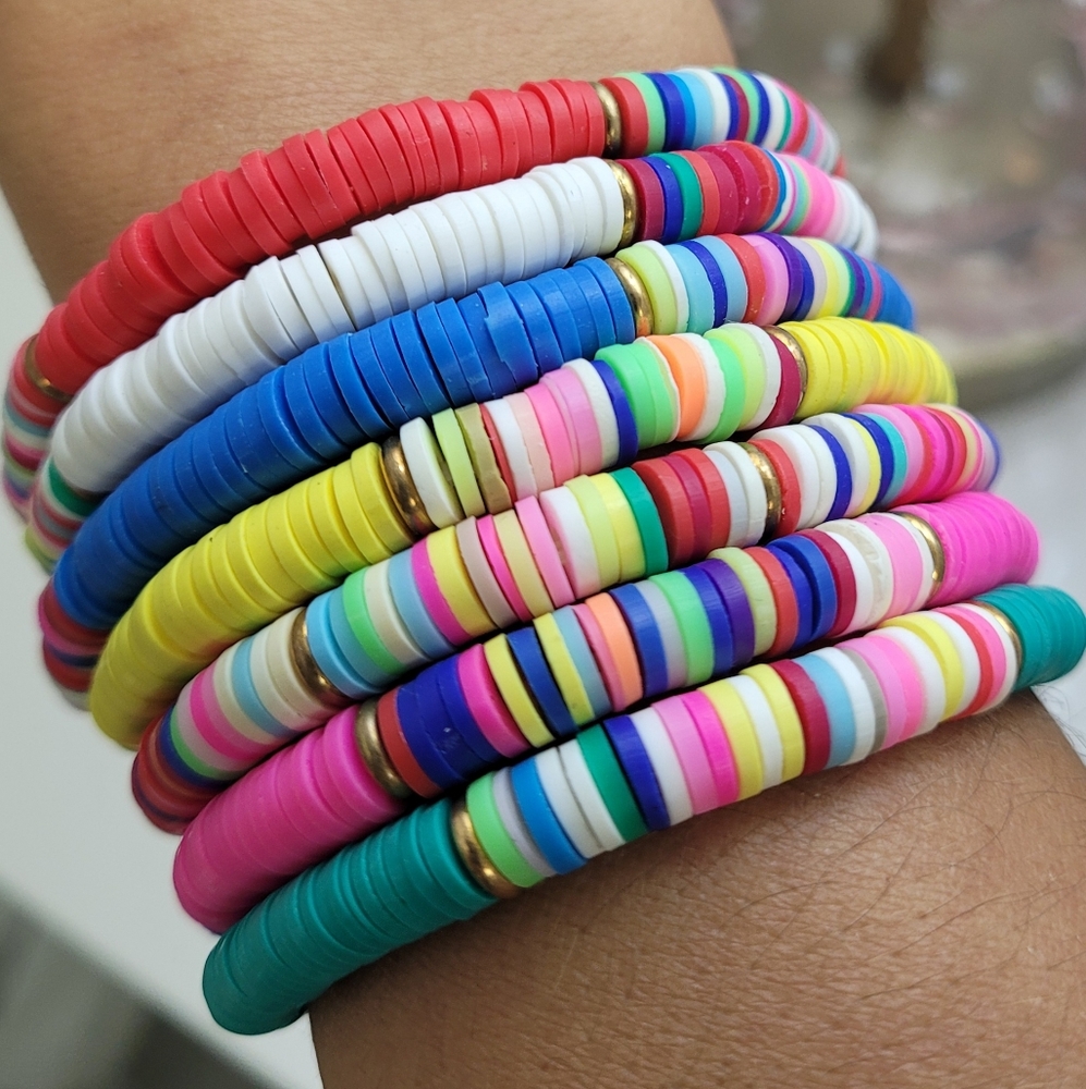 Elastic Bracelets. Set of 7. Colorfull